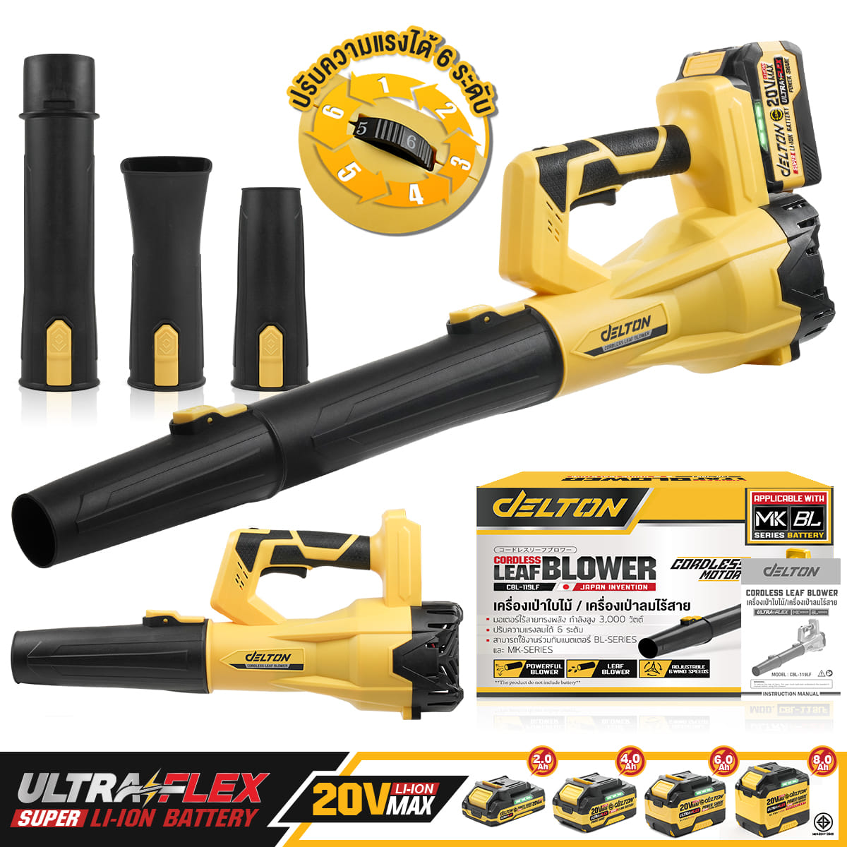 เครื่องเป่าใบไม้ไร้สาย (พร้อมแบตเตอรี่) DELTON รุ่น CBL-119LF ULTRAFLEX 20V 4AH_11
